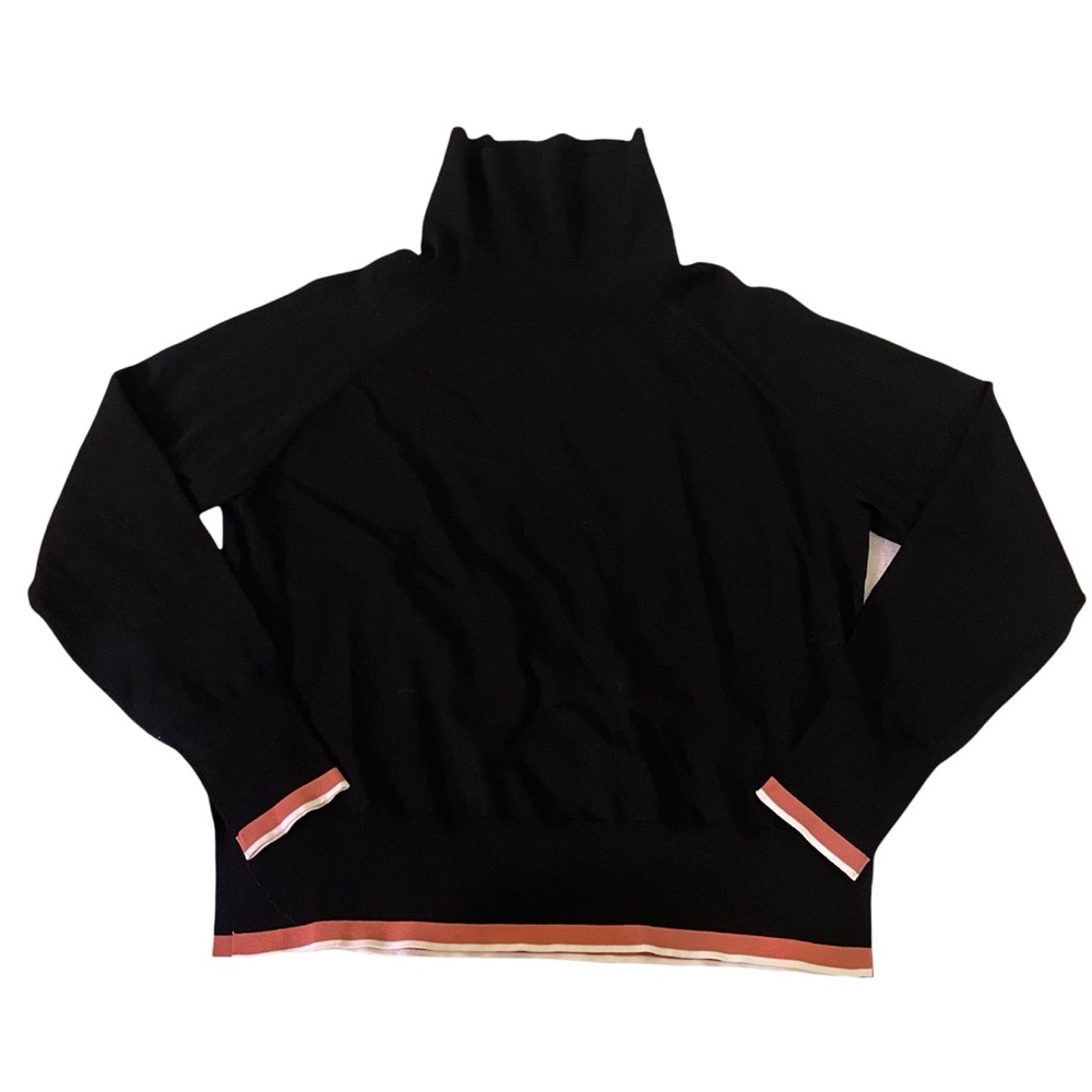 Wilfred Free by Aritzia Black Turtleneck Pink Stripe Hem Pullover Top